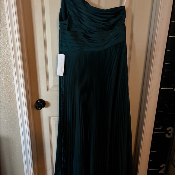 Azazie One Shoulder Teal Pleated Dress - Picture 3 of 8